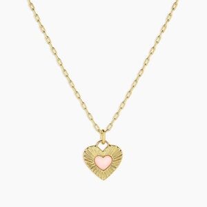 GORJANA 18K Gold Plated Rose Quartz Heart Pendant Gold Chain Necklace